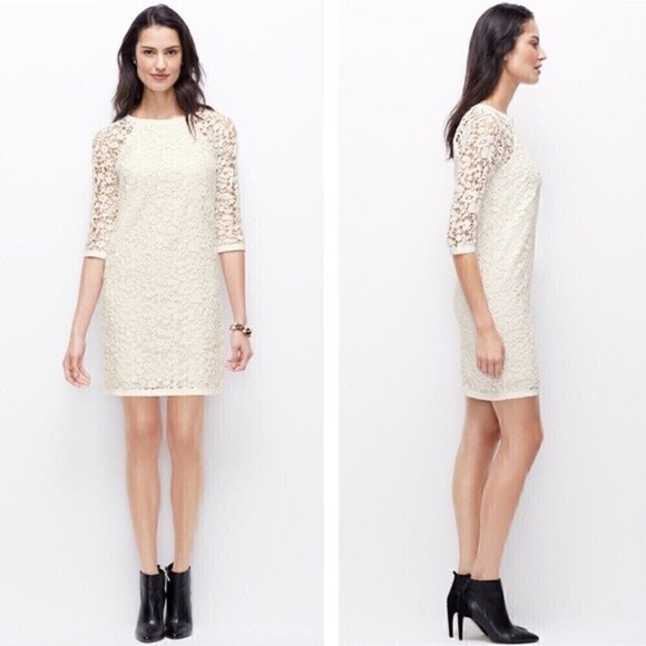Ann Taylor Eyelet Lace Ivory Shift Cocktail Bridal Dress - Picture 1 of 12
